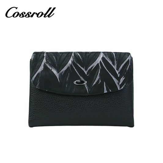 Cossroll Women Bifold Short Cowhide Leather Wallets Manufactuer
