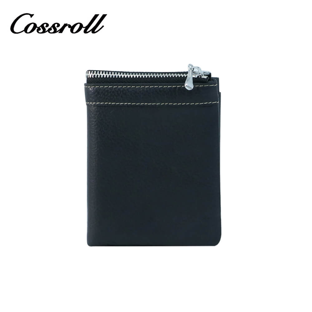 Bifold Zipper Lychee Cowhide Leather Wallets Manufacturer