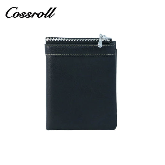 Bifold Zipper Lychee Cowhide Leather Wallets Manufacturer