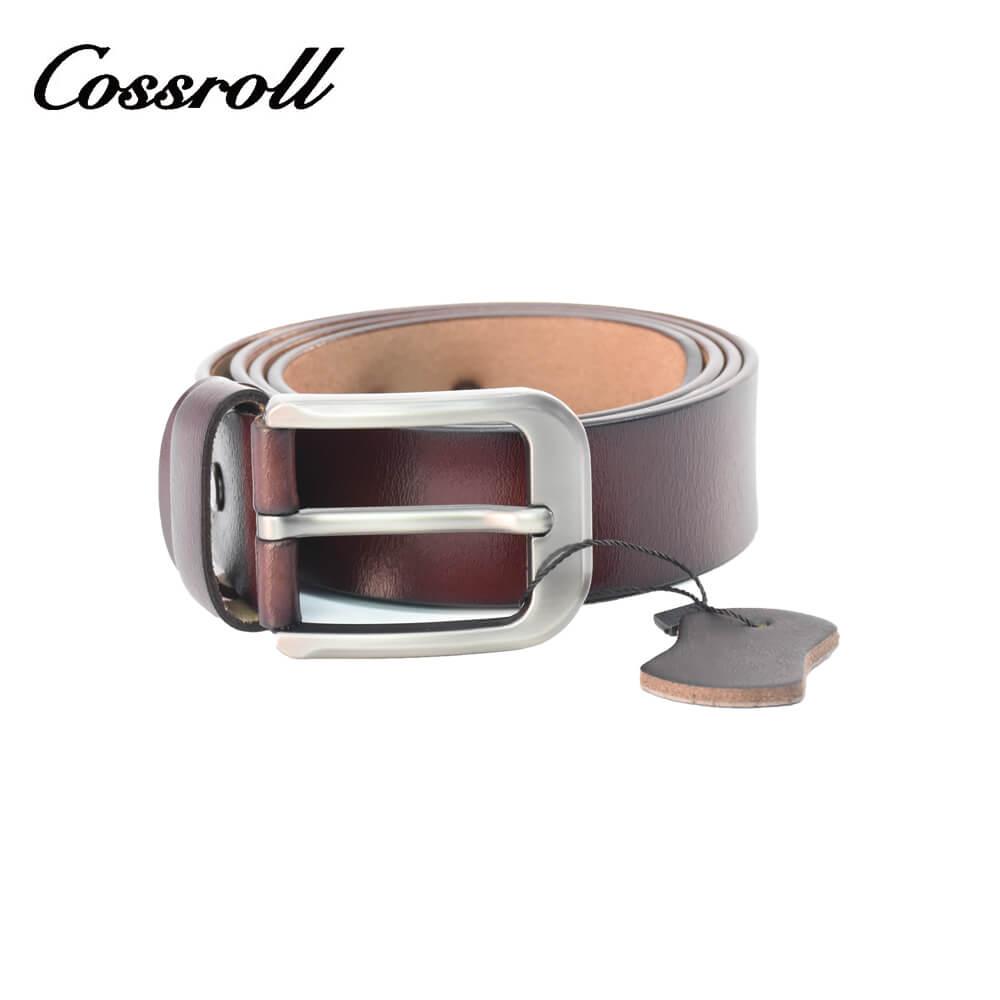 Cowboy Men's Leather Belt With Silver Tone Buckle - Cossroll Leather