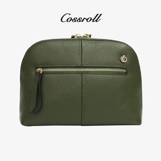 Zip Round Leather Pouch For Women - cossroll.leather
