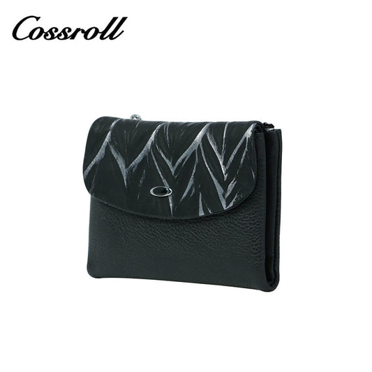 Cossroll Women Bifold Short Cowhide Leather Wallets Manufactuer