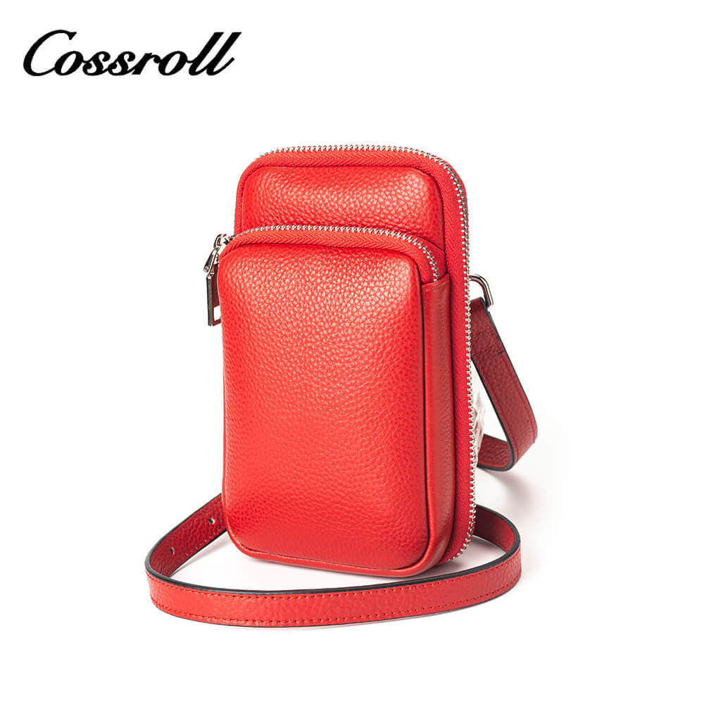 Vertical Cowhide Leather Crossbody Phone Bag