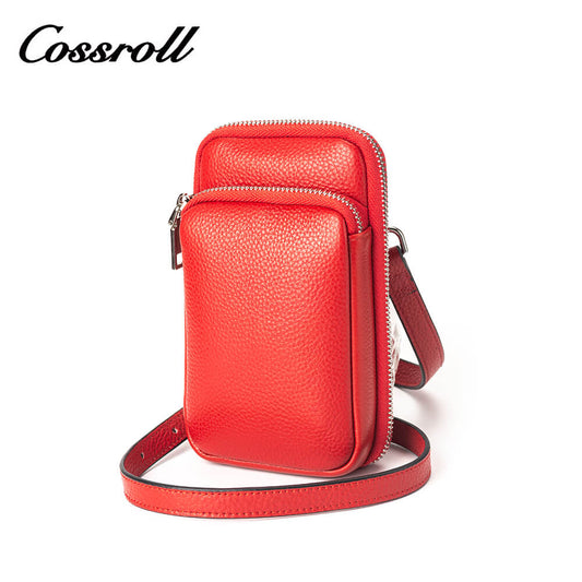 Vertical Cowhide Leather Crossbody Phone Bag