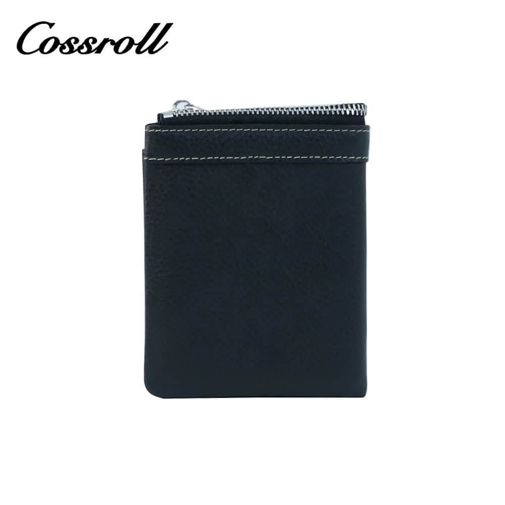 Bifold Zipper Lychee Cowhide Leather Wallets Manufacturer