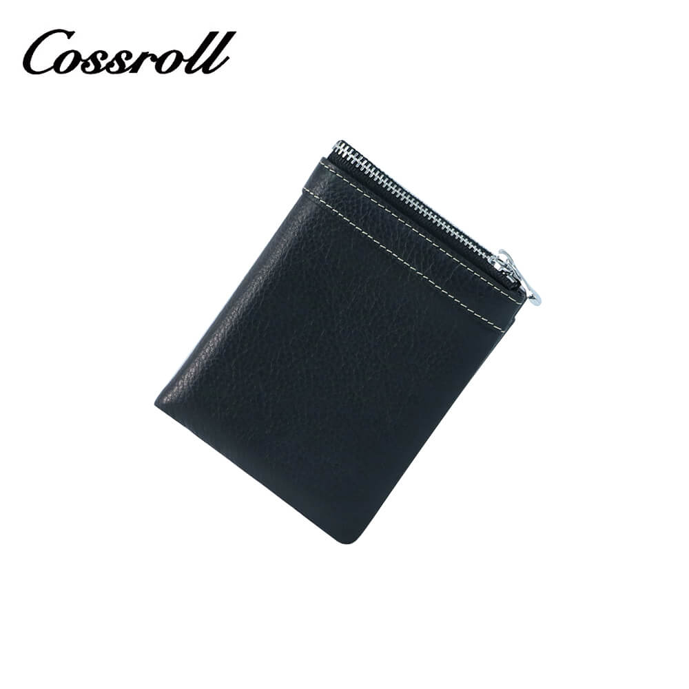 Bifold Zipper Lychee Cowhide Leather Wallets Manufacturer