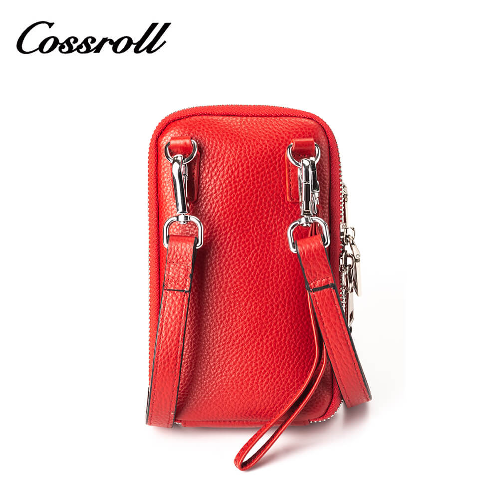 Vertical Cowhide Leather Crossbody Phone Bag