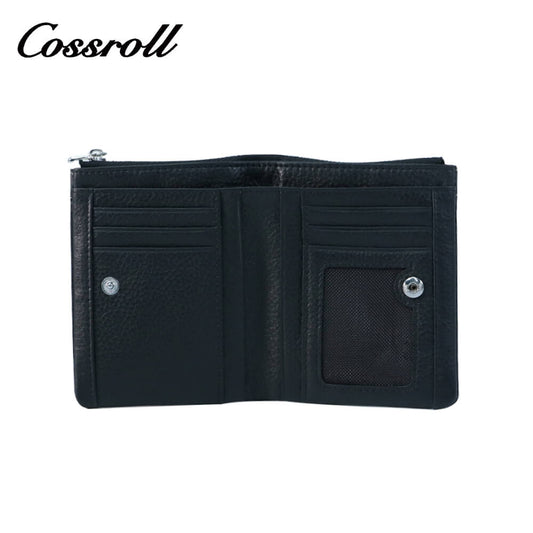 Bifold Zipper Lychee Cowhide Leather Wallets Manufacturer