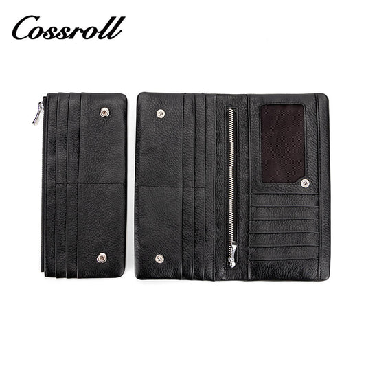 Cossroll Wristlet Clutch Unisex Lychee Cowhide Leather Wallets Manufacturer