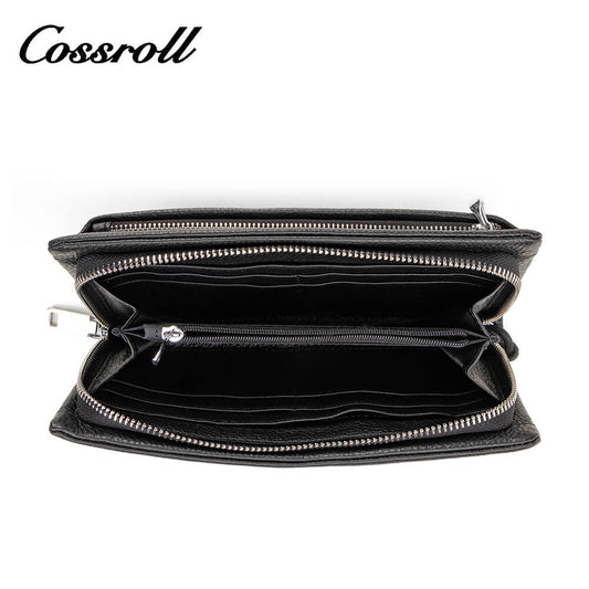 Cossroll Wristlet Clutch Unisex Lychee Cowhide Leather Wallets Manufacturer