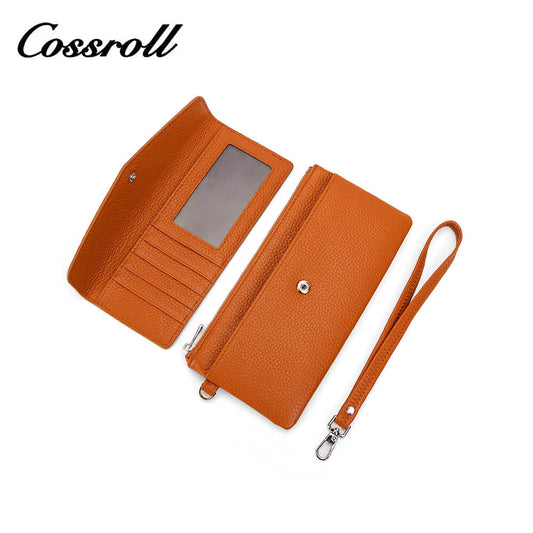 Cossroll Wristlet Clutch Lychee Cowhide Leather Wallets Manufacturer