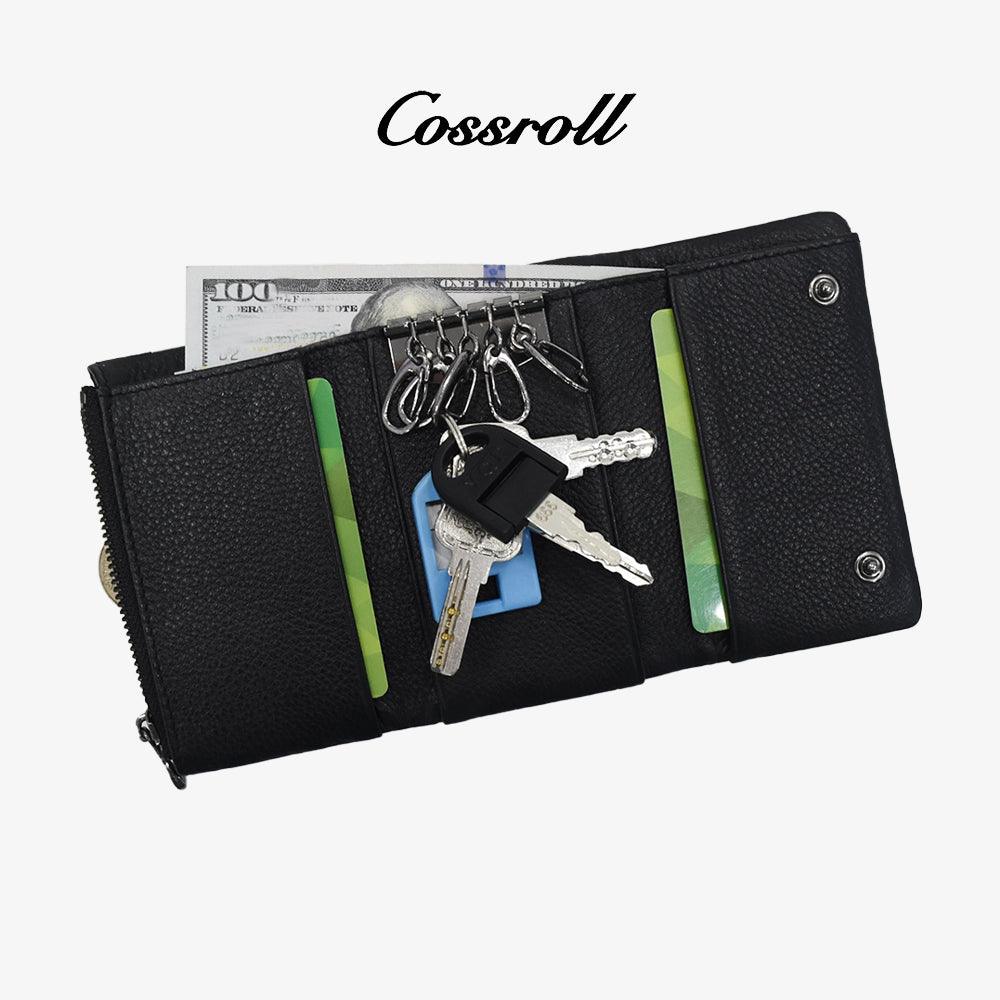Bifold Leather With Keychain Wallets Minimalist - cossroll.leather