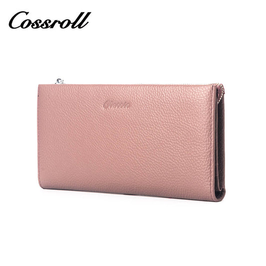 Cossroll Zipper Unisex Lychee Cowhide Leather Wallets Manufacturer