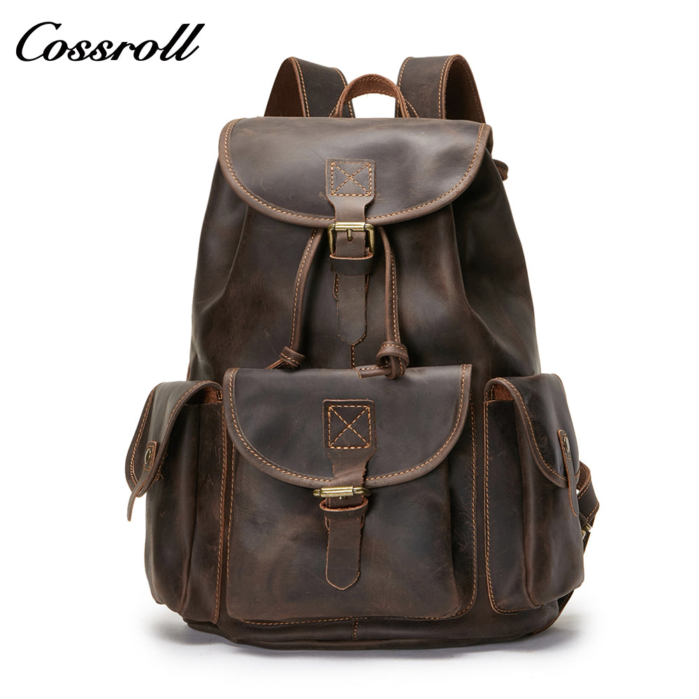 Large capacity backpack Outdoor travel leisure backpack Retro Top cowhide backpack Handmade top layer cowhide backpack Men's Crazy Horse Leather computer bag