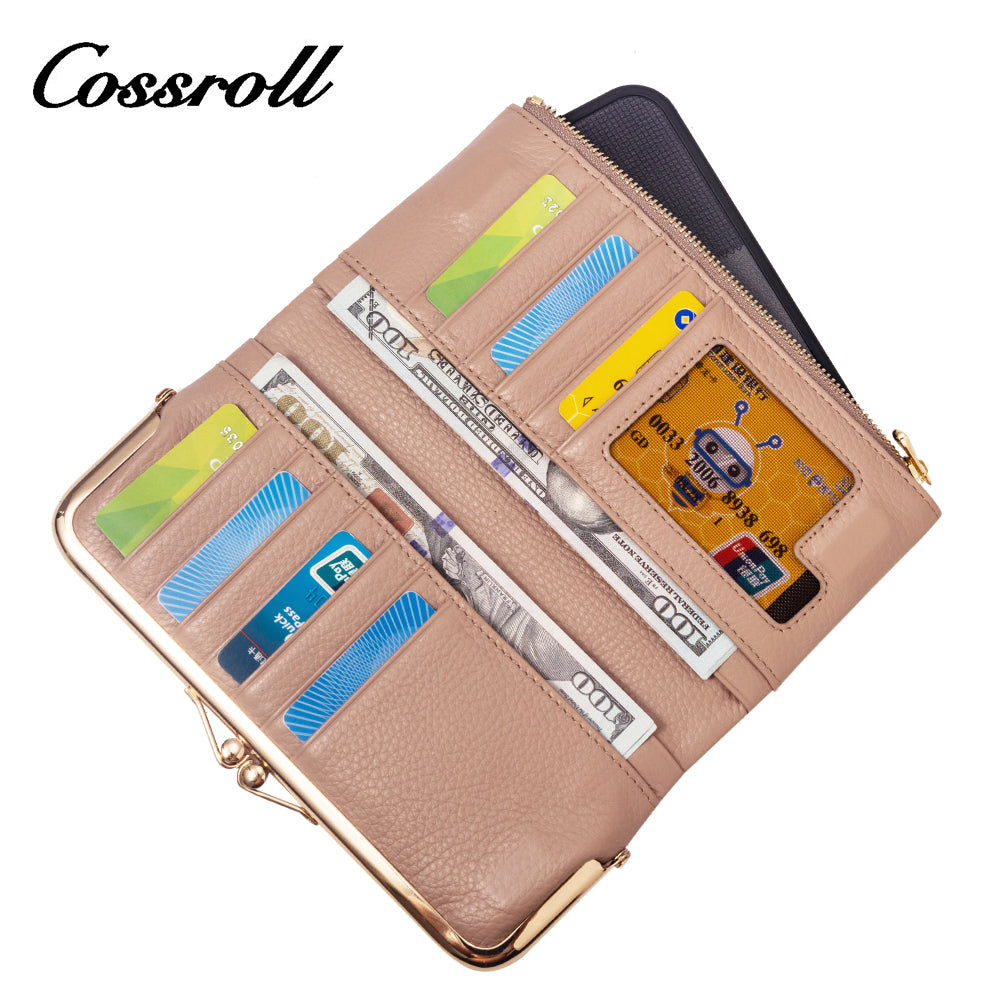 New Products dark blue long leather wallet women With Top Selling