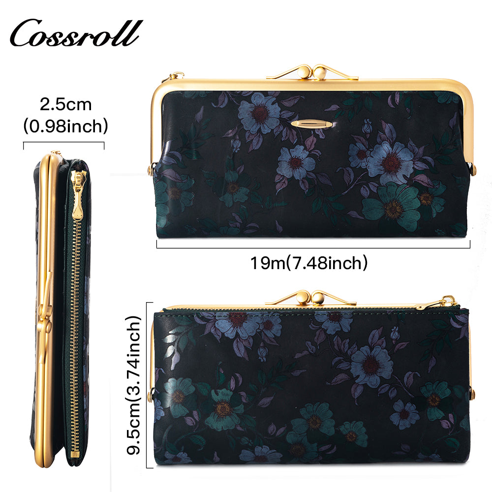 Factory custom 2023 fashion vintage pattern purse women's long and short leather purse holding large capacity wallet