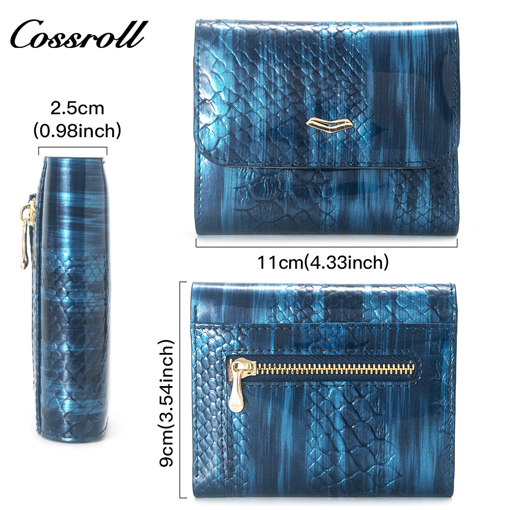 Factory custom purse Women's short long patent leather all-in-one leather triple fold multi-card cowhide wallet multi-function card bag