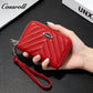 Women's Litchi Grain Cowhide Coin & Card Wallet, Chevron Quilted Wrist Clutch, Multi-functional Card & Coin Storage Pouch