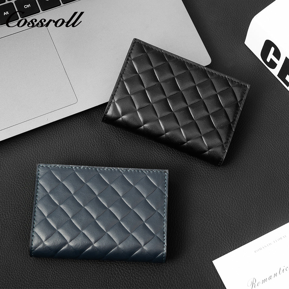 Diamond Quilted Genuine Leather Coin Card Wallet, Minimalist Portable Bifold Short Purse for Daily Commute