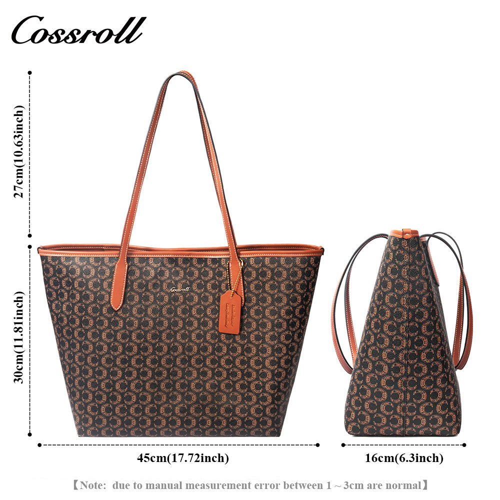 Women Vintage C Monogram Genuine Leather Tote Bag, Large Capacity Commuter Shoulder Handbag