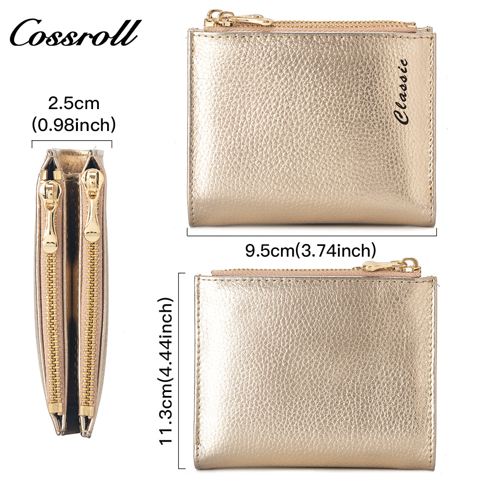 New leather wallet short first layer cowhide women's advanced sense purse small purse for women pearl pattern