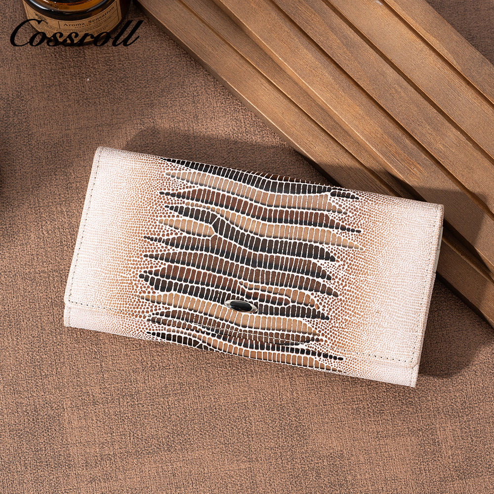 Women's long wallet, large capacity, fashionable crocodile-embossed leather, multi-card slot design