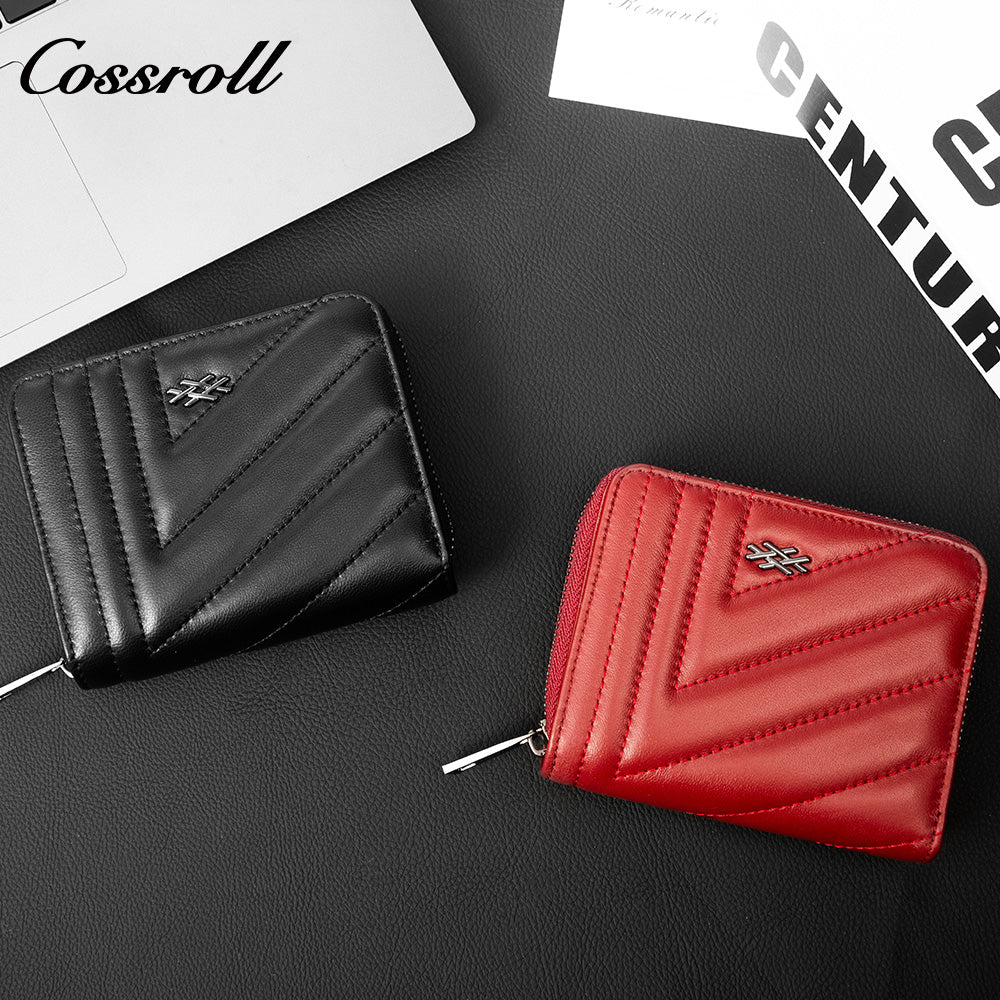 Women's Genuine Leather Short Zip Wallet, Multi Card Slots Multi-Functional Coin Purse & ID Card Holder