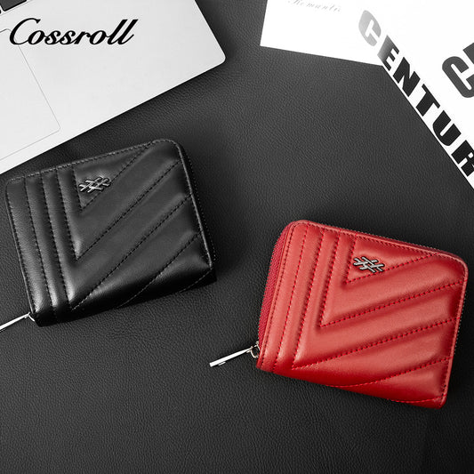 Women's Genuine Leather Short Zip Wallet, Multi Card Slots Multi-Functional Coin Purse & ID Card Holder