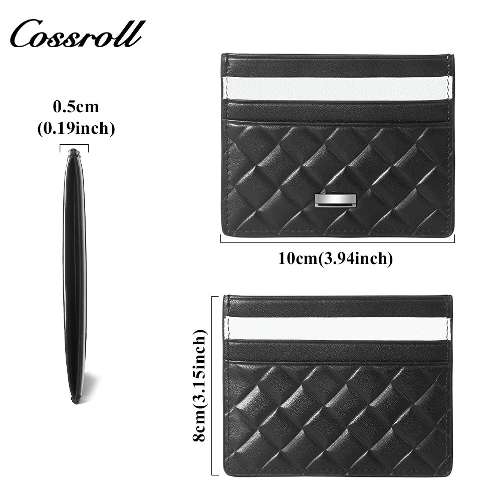 Slim Genuine Leather Card Holder with Diamond Quilted Embossing, Multi-Slot ID & Business Card Case