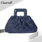 Women's Navy Wavy Textured Ruched Cloud Bag, Square Leather Handle Handbag, Minimalist Versatile Handheld Purse for Daily Commute