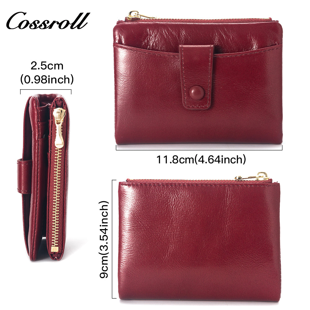 New leather women's long purse zipper wallet Large capacity waxed cowhide coin purse card bag factory custom