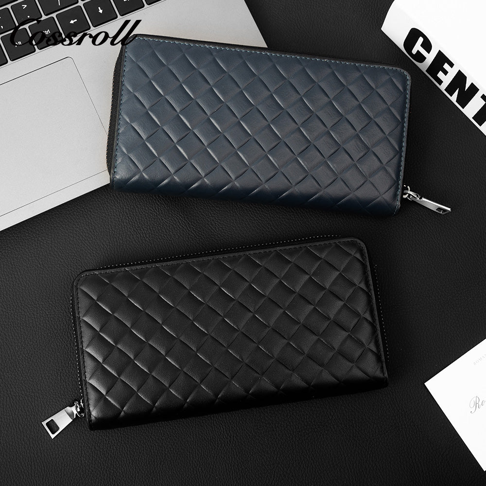 Men's Diamond Quilted Long Zip Around Wallet, Large Capacity Multi-Slot Clutch Purse, All-in-One Long Wallet for Daily Commute, Coins & ID Documents