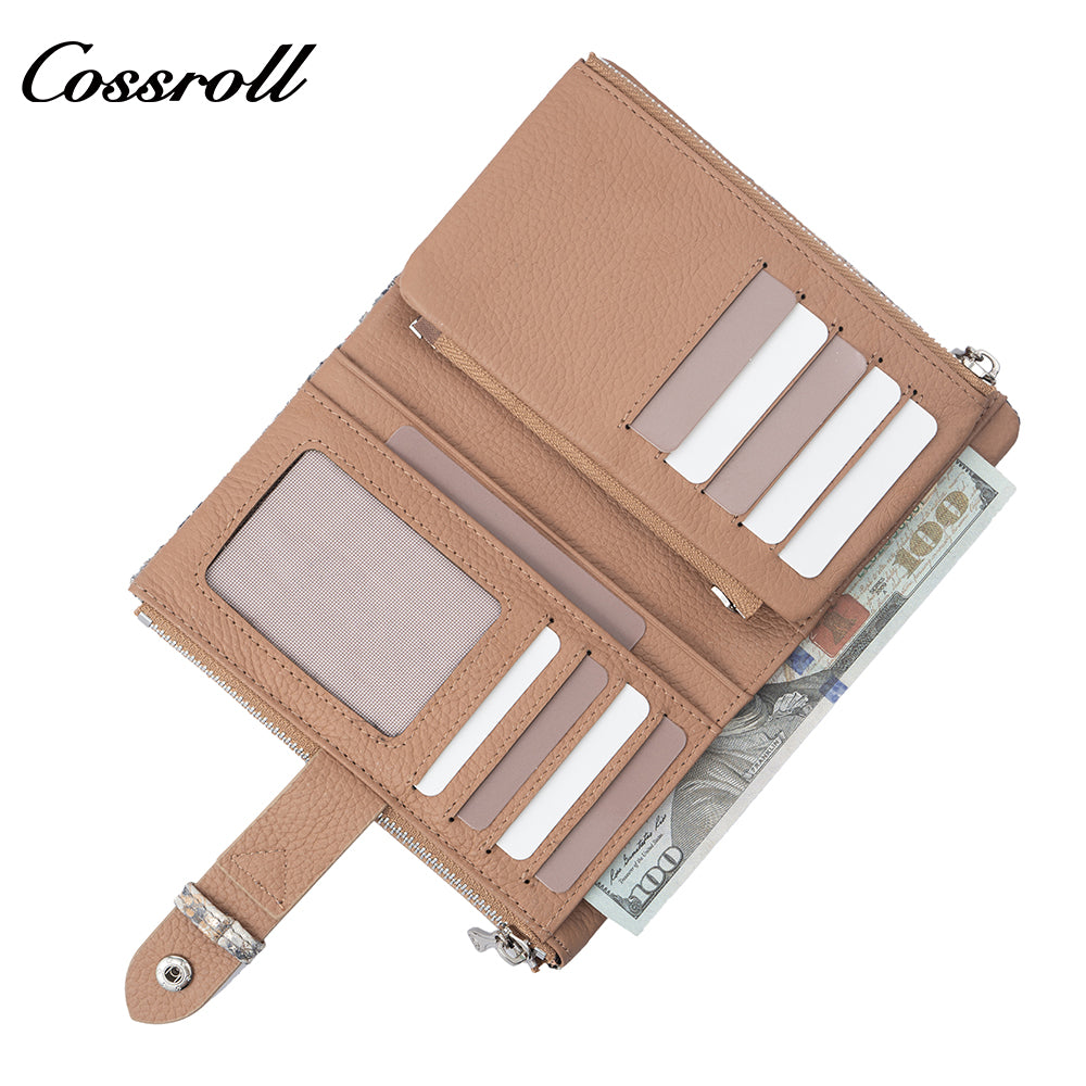 Women's Wallet, Litchi Grain Soft Leather, Zipper and Snap Closure, Animal Print Wallet