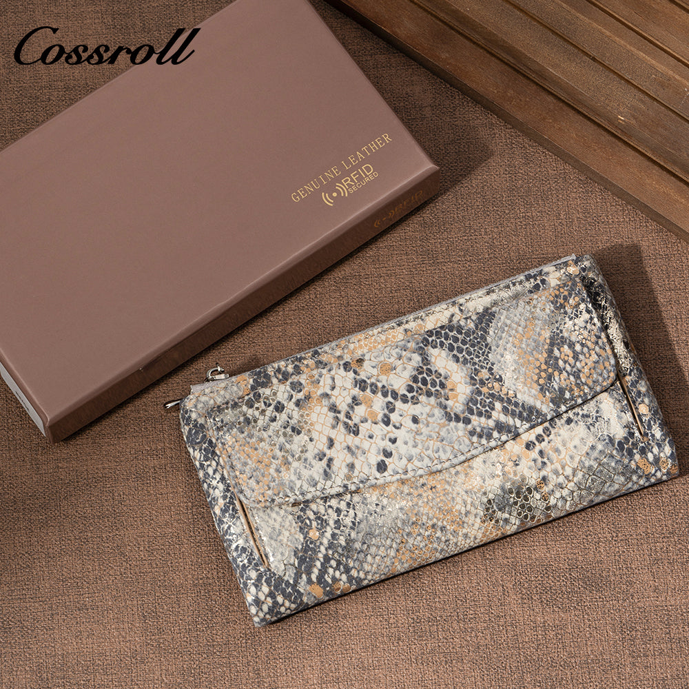 Women's Snake Skin Wallet, Fashionable Multi-Card Large Capacity Long Zipper Wallet