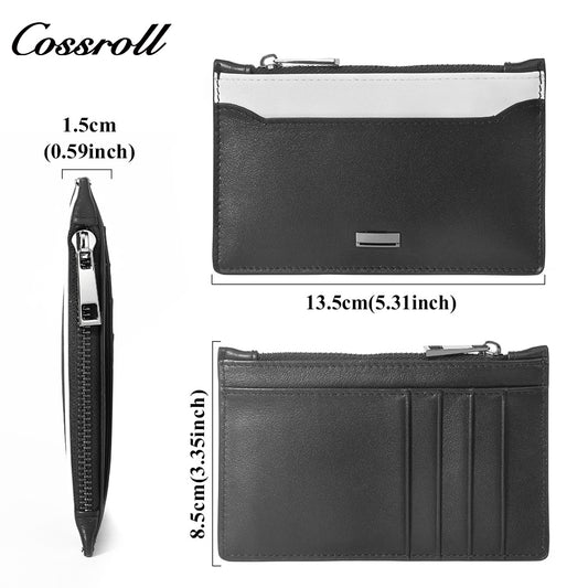 Genuine Leather Ultra Slim Zipper Card Holder, All-in-One Coin & Credit Card 2-in-1 Mini Portable Wallet for Men & Women