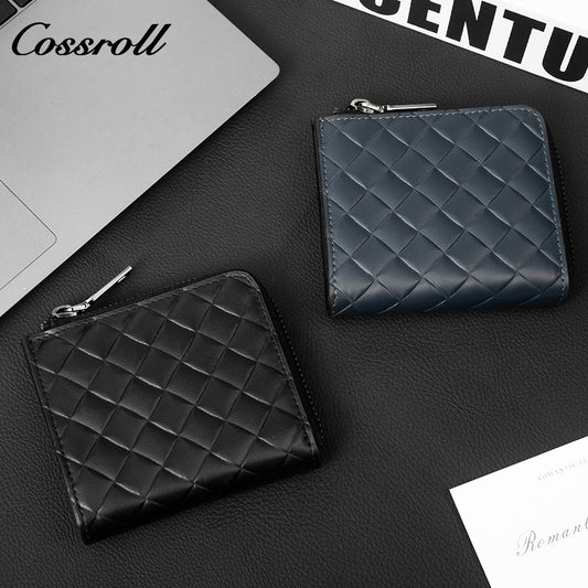 Diamond Quilted Genuine Leather Mini Zipper Card Wallet for Men & Women, Multi-Slot Coin Purse, Portable Short Purse for Daily Commute & ID Documents