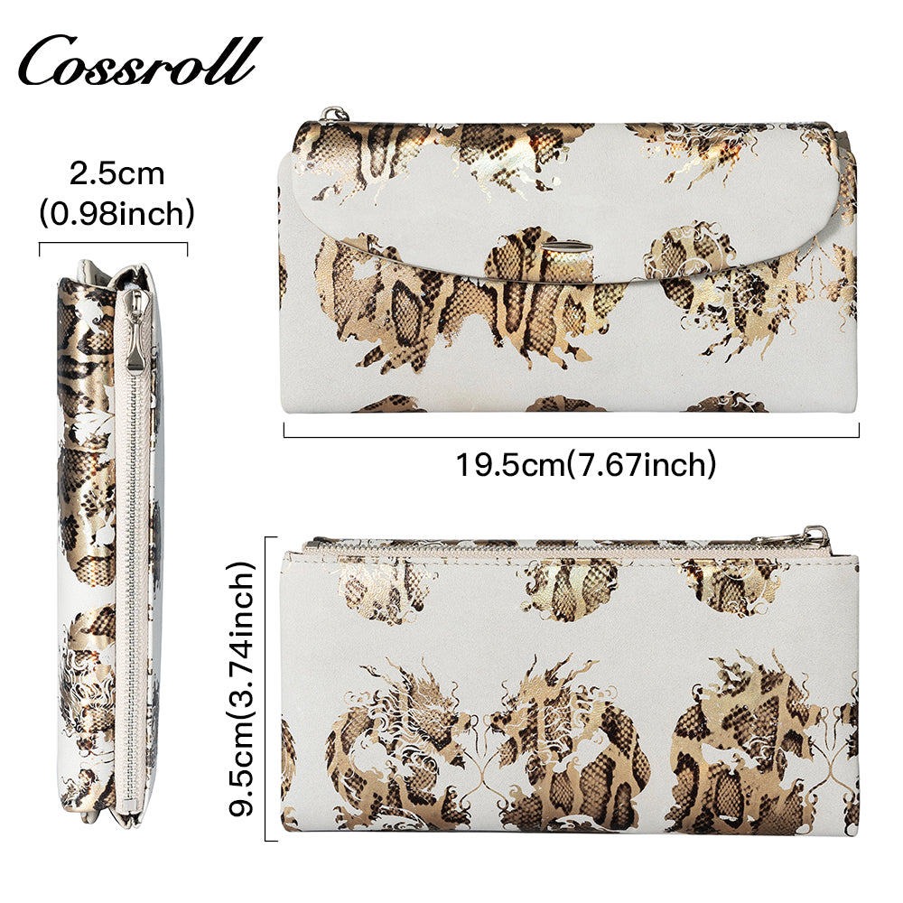 Leather women's purse Multi-functional pattern fashion short long cowhide wallet multi-card holding bag factory custom