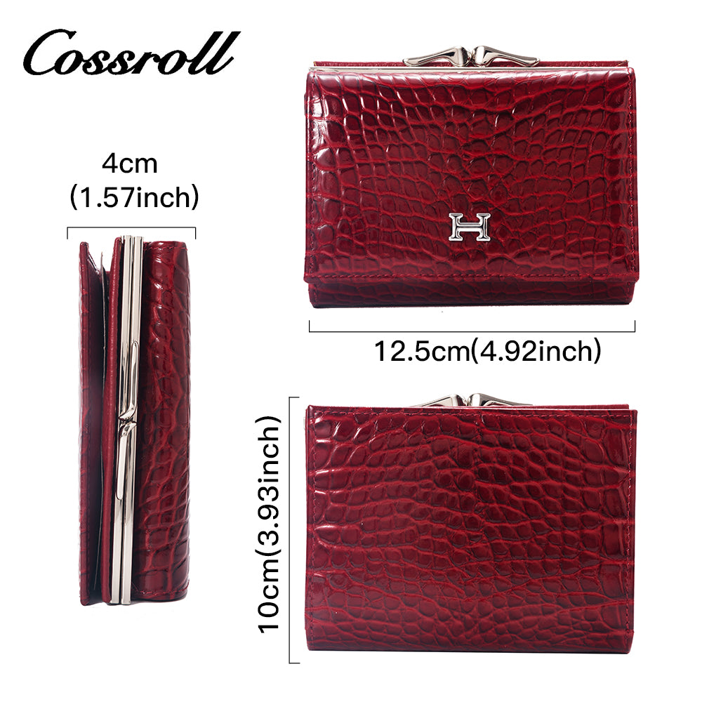 Wholesale Direct Sales red women's small leather bifold wallet With new materials