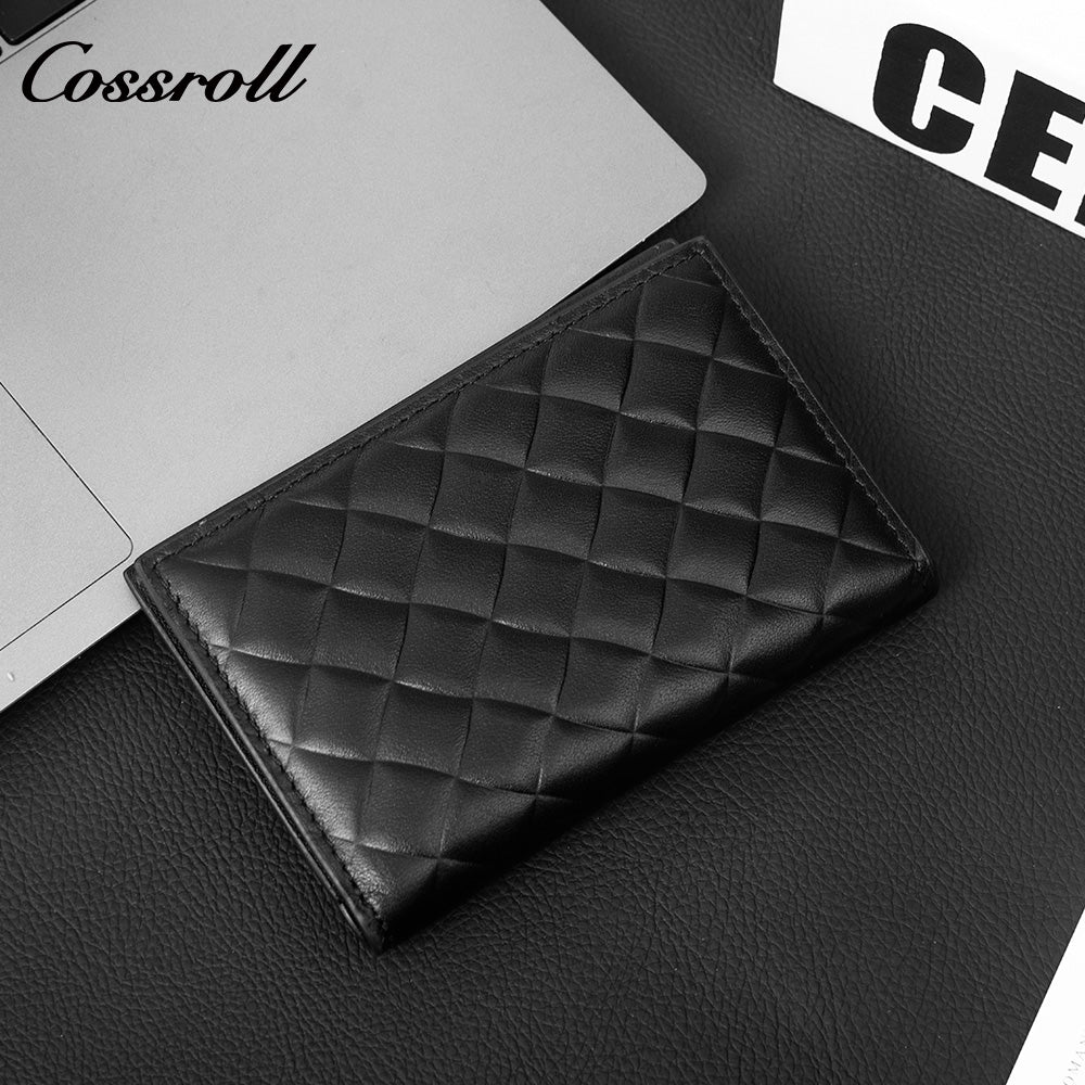 Diamond Quilted Genuine Leather Bifold Card Wallet, Multi-Layer Slots Portable Card Holder for Passport, ID Documents & Daily Cards