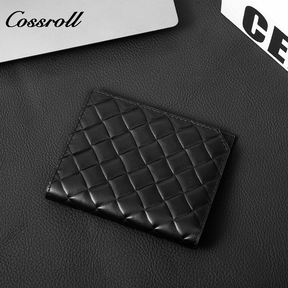 Diamond Quilted Genuine Leather Bifold Short Card Wallet, Ultra Slim Multi-Slot Business ID Card Holder