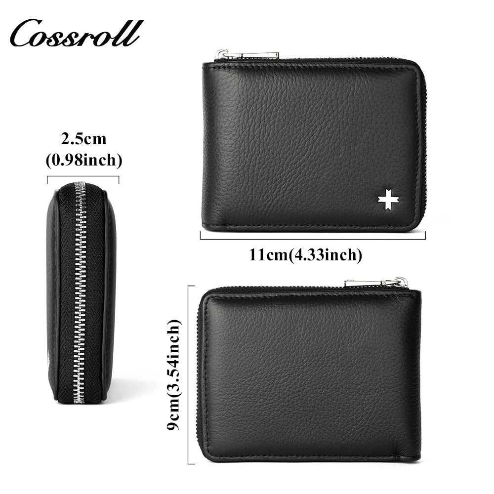 Men's multifunctional zipper card wallet money clip business simple men's leather wallet short wallet