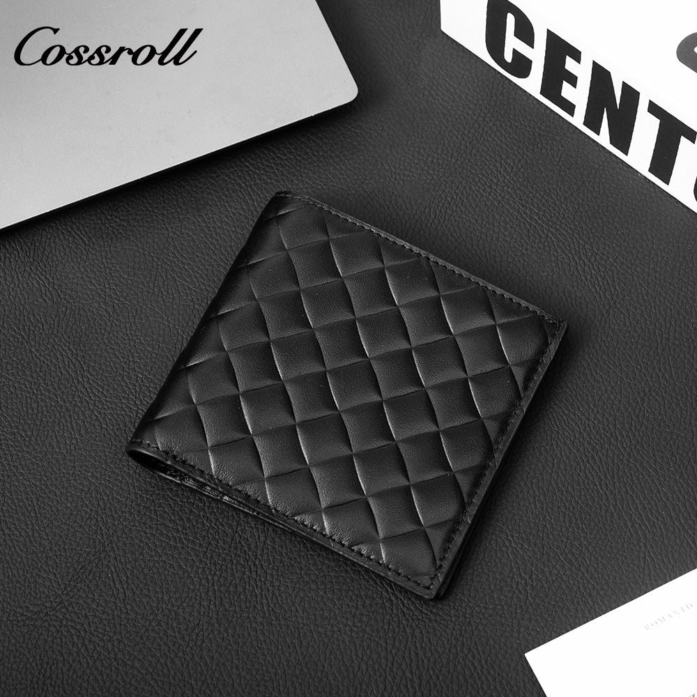 Men's Diamond Quilted Genuine Leather Bifold Short Wallet, Multi-Slot Functional Card Holder, Minimalist Purse for Business, Commute & Daily Casual Use