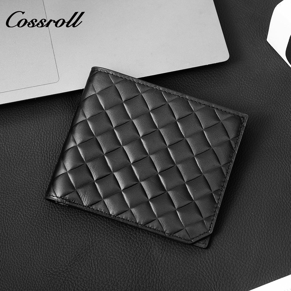 Men's Diamond Quilted Genuine Leather Bifold Wallet, Multi-Slot Ultra Slim Short Purse for Business & ID Cards