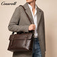 Men's Cowhide Leather Messenger Briefcase, Flap Laptop Handbag, Large Capacity Genuine Leather Shoulder & Crossbody Bag for Business & Daily Commute