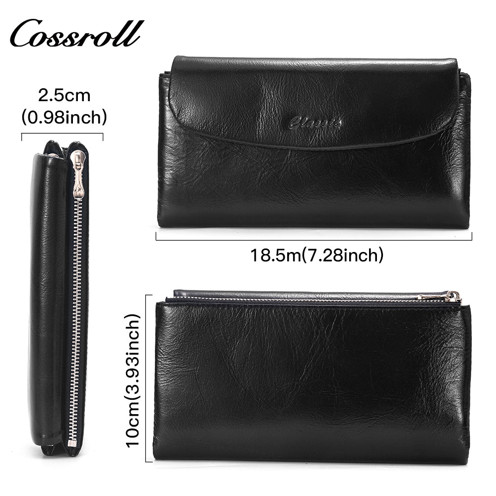 Wholesale Low Moq small genuine leather wallet women ladi oil wax leather