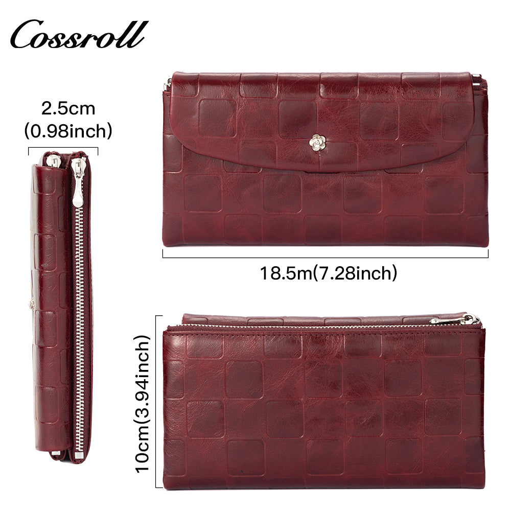 Genuine leather wallet, tri-fold, fashionable soft cowhide clutch, large-capacity women's wallet