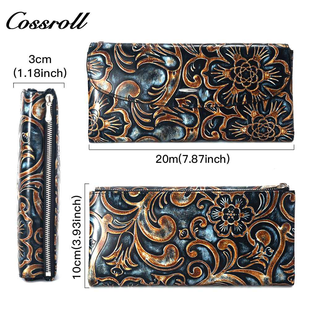 The Factory Produces genuine long  card holder wallet  Vintage Chinese pneumatic spending bag geniune leather wallet