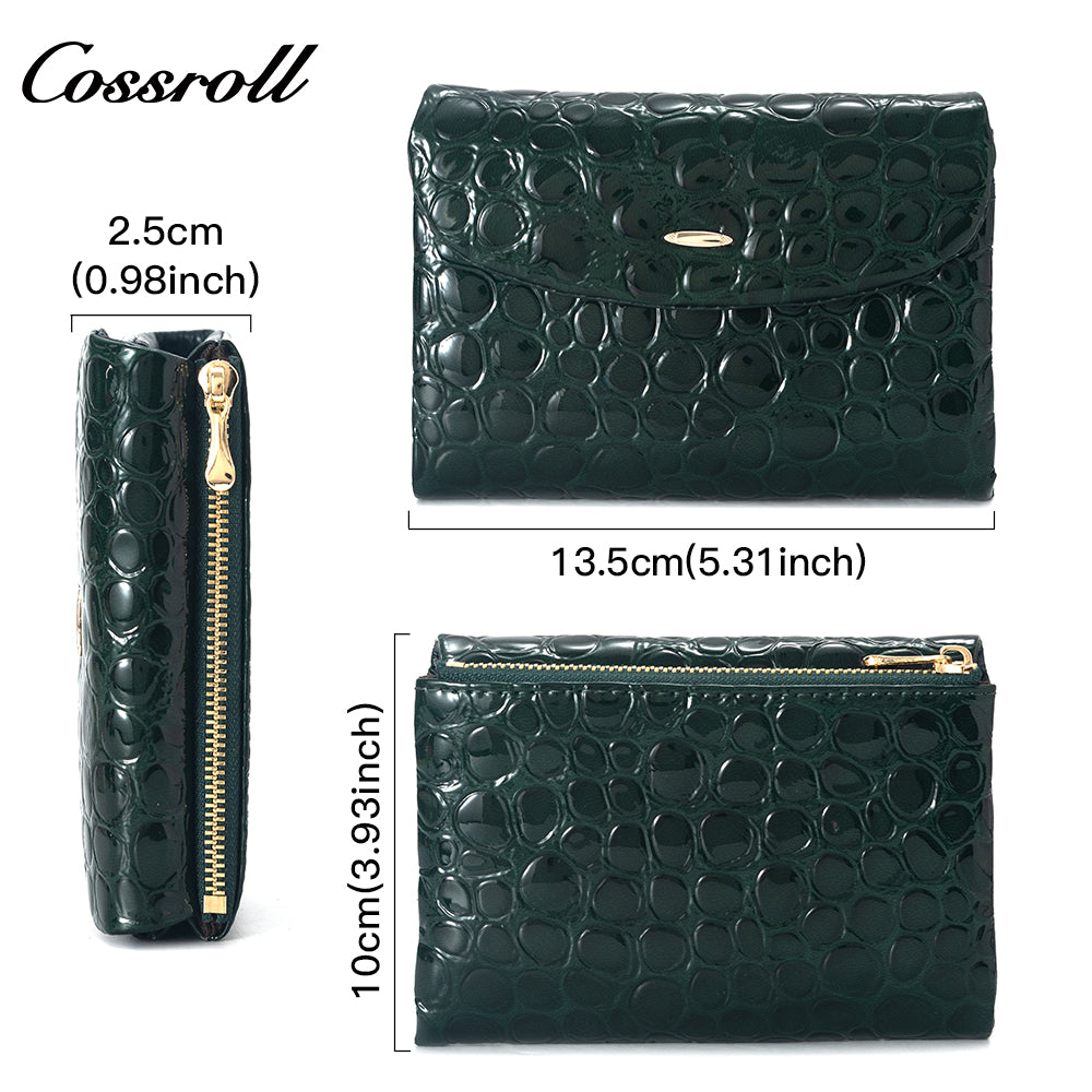 2023 new women's cowhide purse change fashion patent leather card bag large capacity money clip factory custom