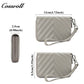 Chevron Quilted Genuine Leather Wristlet, Women's Litchi Grain Cowhide Coin Card Purse, Mini Zipper Hand Pouch
