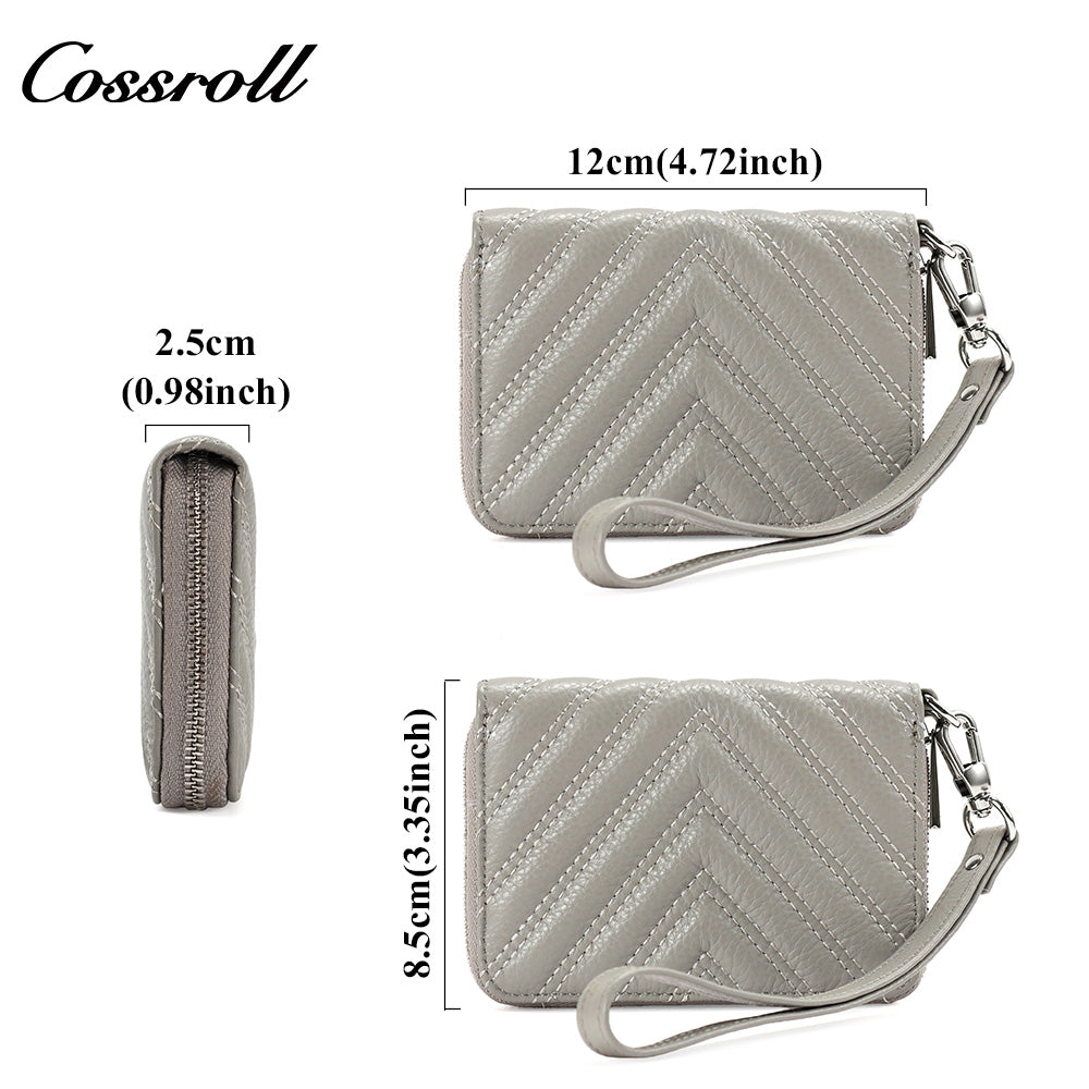 Chevron Quilted Genuine Leather Wristlet, Women's Litchi Grain Cowhide Coin Card Purse, Mini Zipper Hand Pouch
